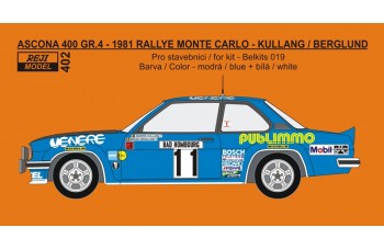 Decal – Opel Ascona 400 - 1981 Rallye Monte Carlo 4th place - Kullang / Berglund 1/24